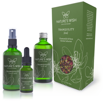 tranquility, organic tea, flower essence, aromatherapy gift set
